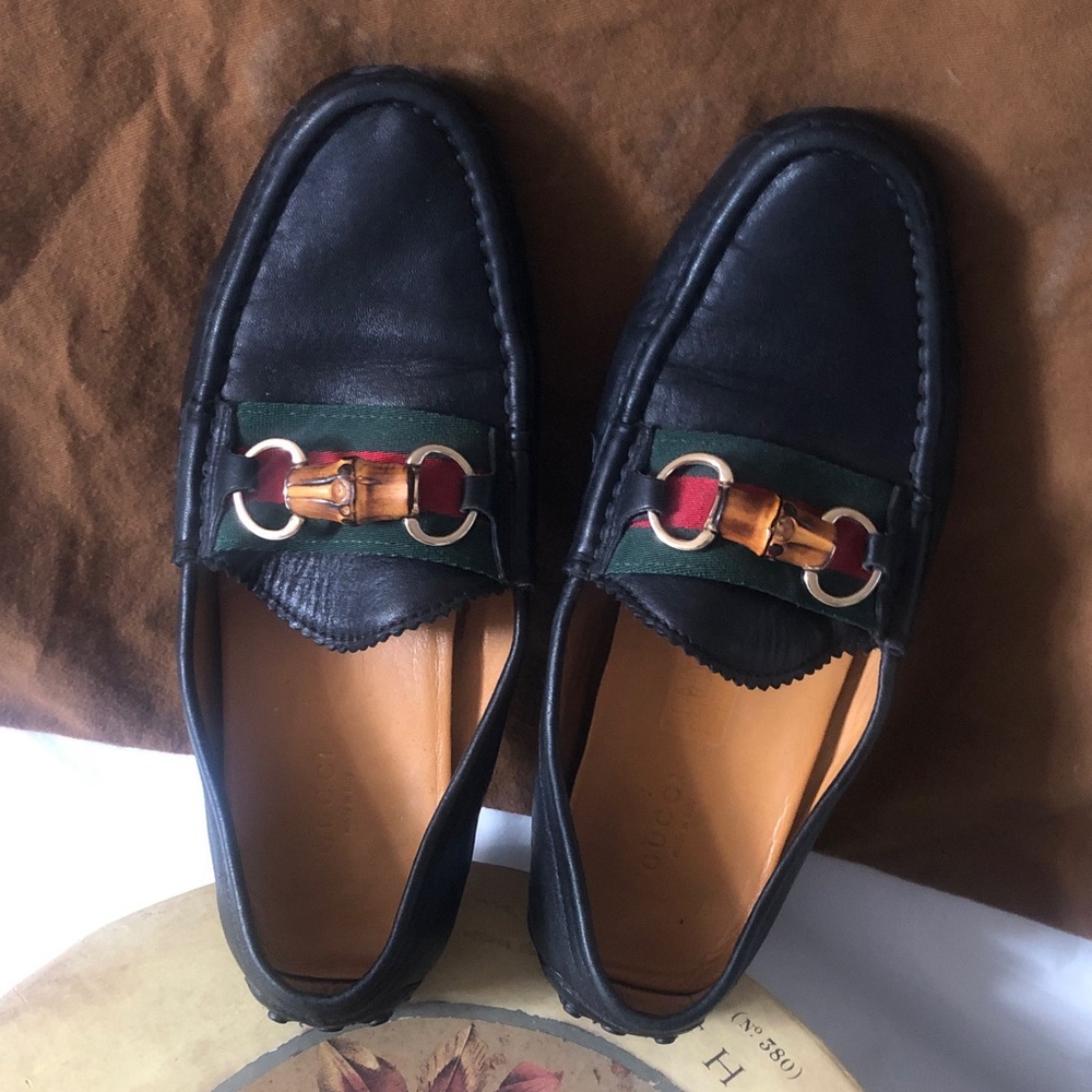 Gucci horsebit drivers with web accent quite good condition size 8 USA 38 EU